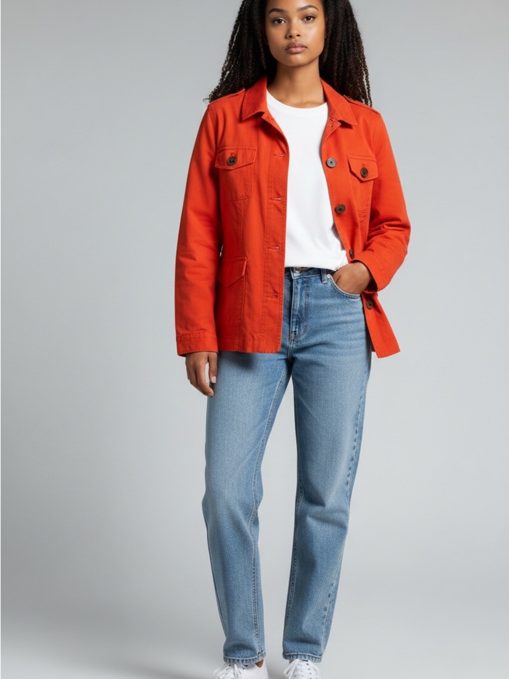 Talbots Bright Orange Utility Jacket with Button Front